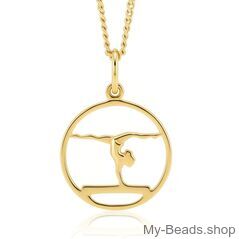 MB343 vertical split balance beam pendant with gold-plated necklace